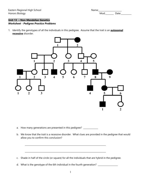 Worksheet - Pedigree Practice Problems