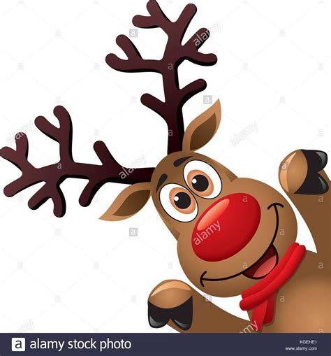 vector xmas drawing of funny red nosed reindeer. christmas card ...