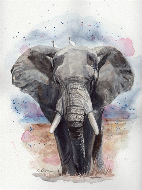 ORIGINAL Watercolor Elephant Painting Elephant Wall Art - Etsy