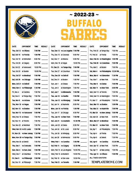 Sabres Schedule 2022-23 Printable