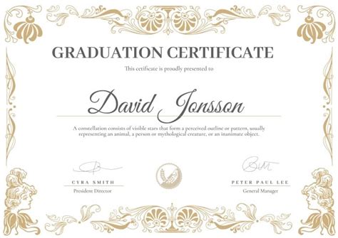 Free Ornamental David Graduation Certificate template