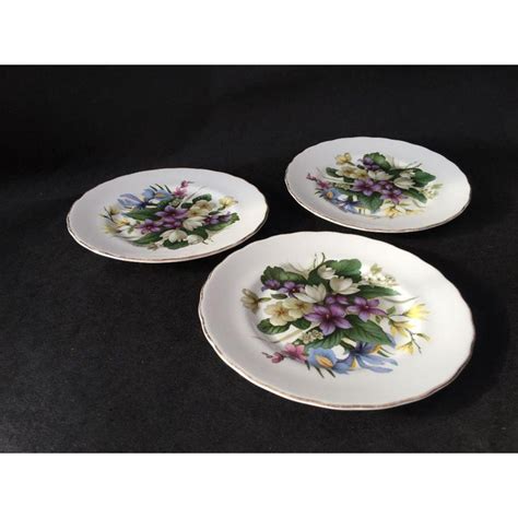 Floral English Bone China Plates - Set of 3 | Chairish