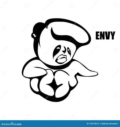 Envy. Hand Drawn Vector Monochrome Outline Cartoon Character ...