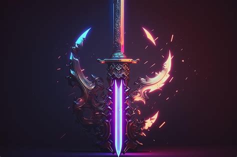 Premium AI Image | Neon light sword abstract glowing background digital ...