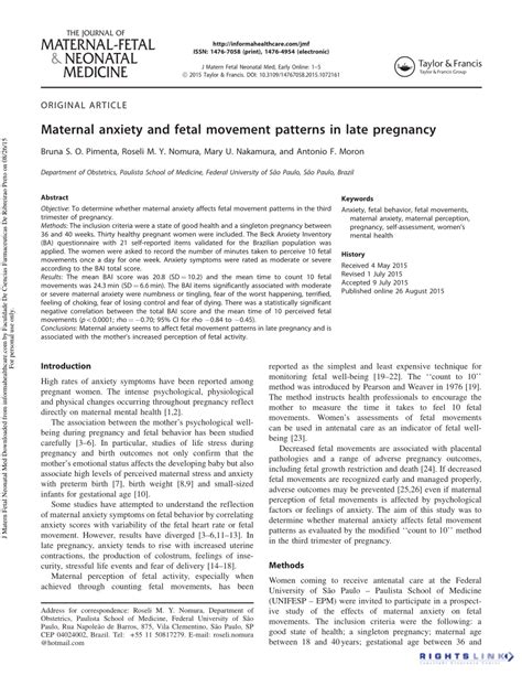 (PDF) Maternal anxiety and fetal movement patterns in late pregnancy