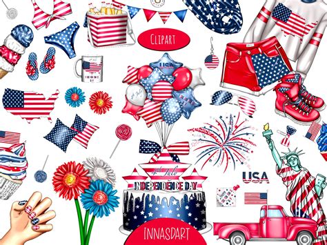 Independence Day Clip Art, 4th of July Clipart, USA Stickers, Digital ...