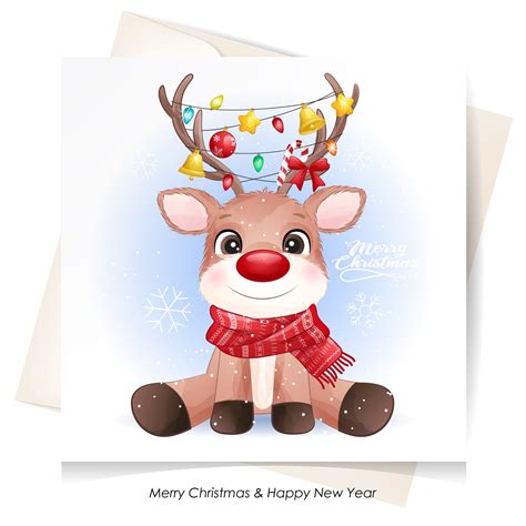 Cute reindeer for merry christmas greeting card clipart