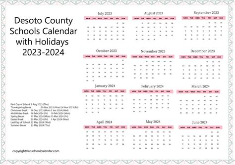 Desoto County Schools Calendar with Holidays 2023-2024