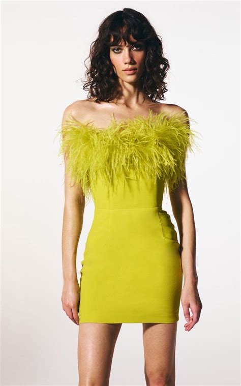 Green Trim Feather Dress – The Figureout