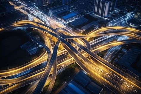 Premium AI Image | an aerial view of a highway intersection at night