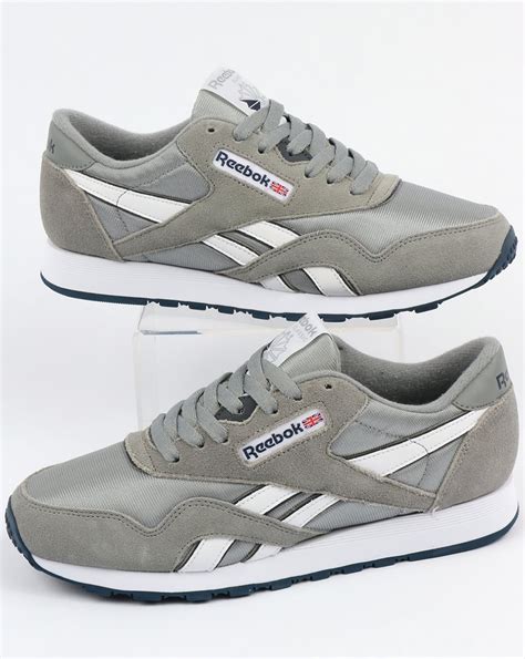 Reebok Classic Nylon Trainers Platinum/Jet Blue,shoes,runners,mens