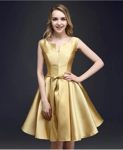 1 piece taffeta materia light gold color simple 2015 new arrival A line ...