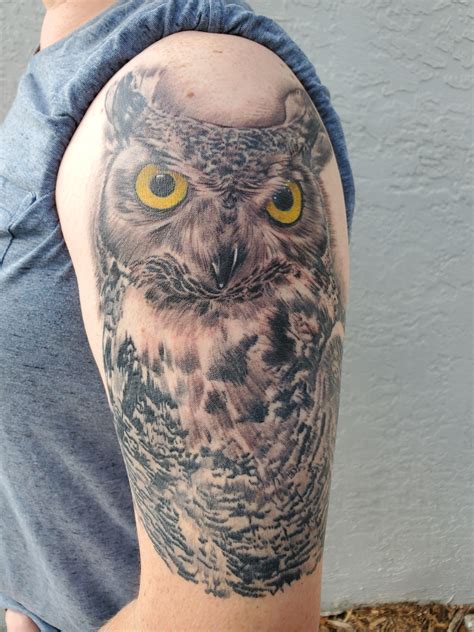 Great Horned Owl by Chris Bath @ Cherry Hill Tattoo Naples, FL : r/tattoos