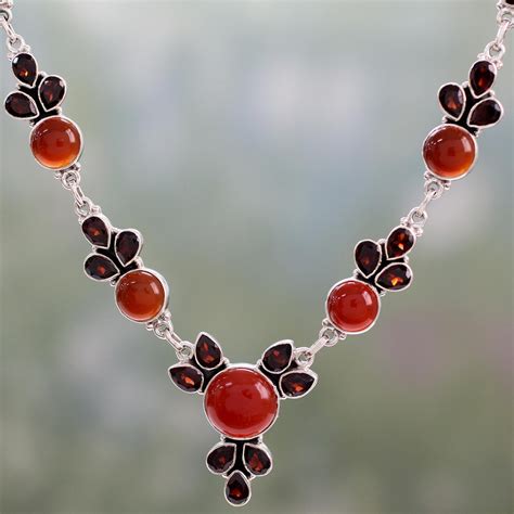 Hand Crafted Carnelian and Garnet Sterling Silver Necklace - Rosy ...