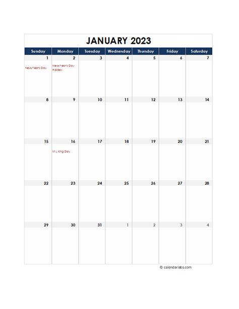 Free Monthly Calendar Template 2023 Printable - Printable Templates Free