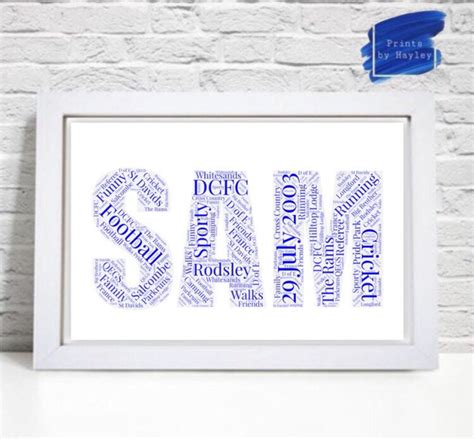 Personalised Name Word Art Print Any Colours Unframed | Etsy