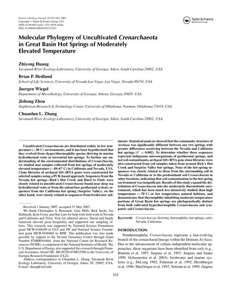 (PDF) Molecular phylogeny of uncultivated Crenarchaeota in Great Basin ...