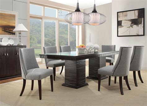 NEW LUXE Modern Espresso 7 piece Dining Room Rectangular Table & Gray ...