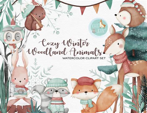 Winter Woodland Animals Clipart Watercolor Woodland Animals - Etsy