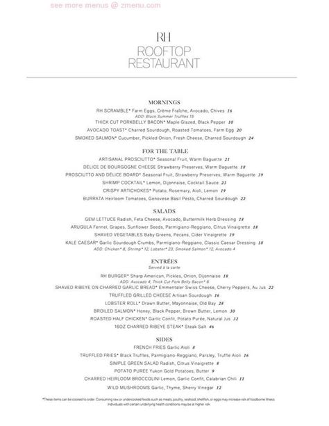 Online Menu of RH Rooftop Restaurant West Palm Restaurant, West Palm ...