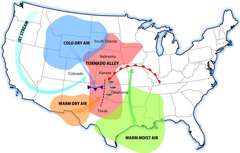 'Tornado Alley' Diagram - A diagram of Tornado Alley's rough location ...