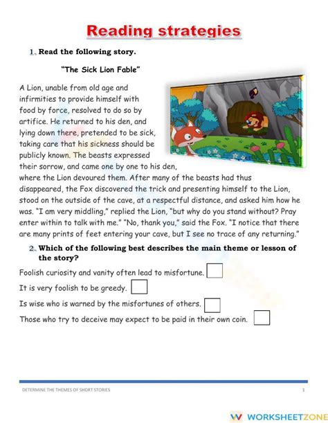 Determine The Themes Of Short Stories Worksheet