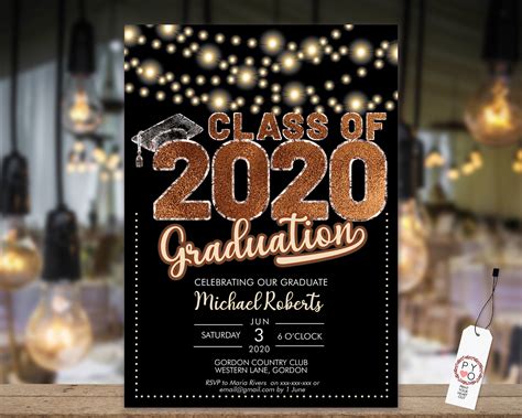 Class of 2020 Copper Graduation Invitation Printable Template, Black ...