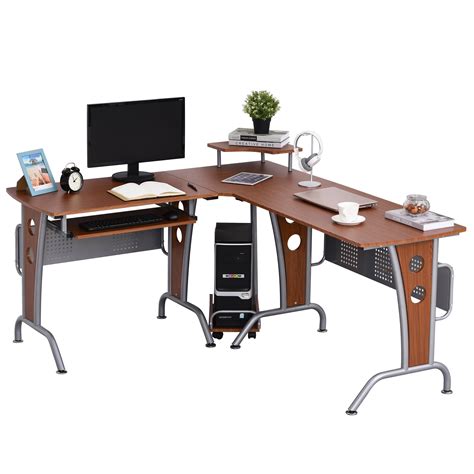 HomCom L-Shaped Corner Computer Office Desk Workstation with Rolling ...