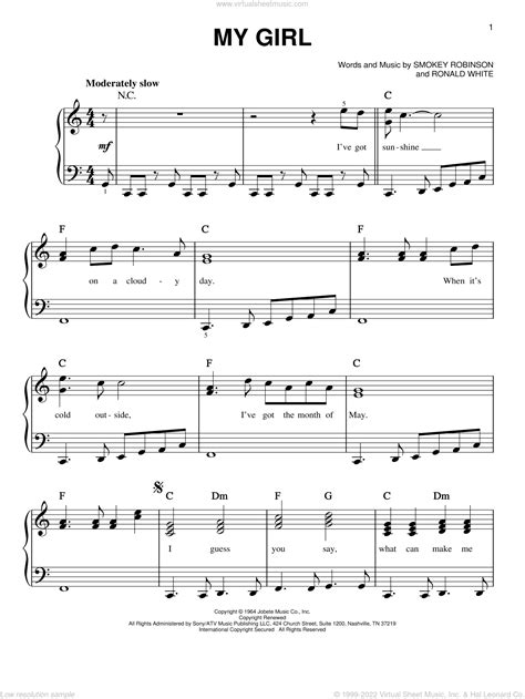 Temptations - My Girl sheet music for piano solo [PDF]