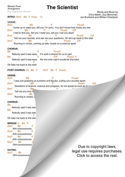 THE SCIENTIST – COLDPLAY PIANO CHORDS & Lyrics – Bitesize Piano