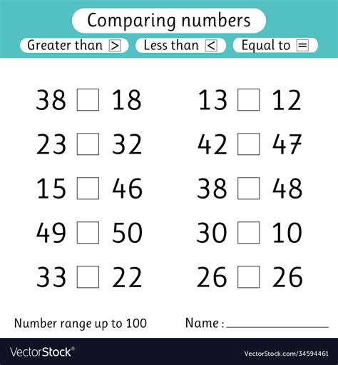 Comparing numbers less than greater than equal Vector Image