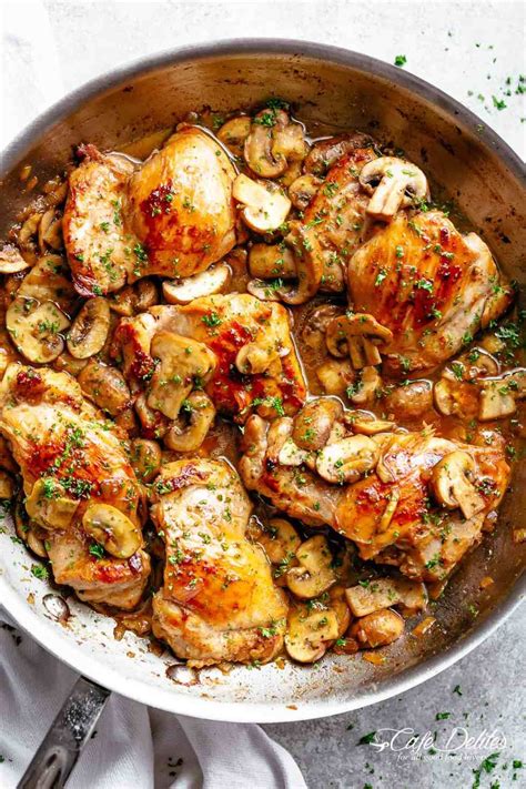 Garlic Mushroom Chicken Thighs | cafedelites.com | Boneless chicken ...