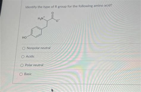 Solved Identify the type of R group for the following amino | Chegg.com