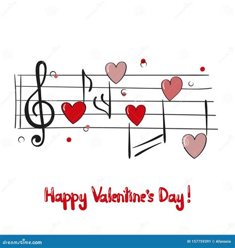 Valentines Day Card with Music Notes. Stock Vector - Illustration of ...