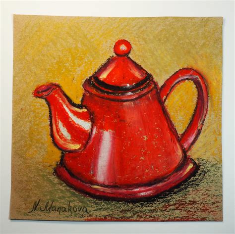 Red tea pot painting original country house wall art kitchen | Etsy