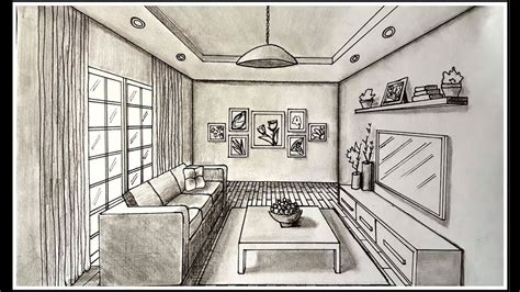 Drawing A Living Room In One Point Perspective Time-lapse - YouTube