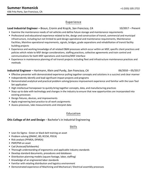 Industrial Engineer Resume Samples | Velvet Jobs