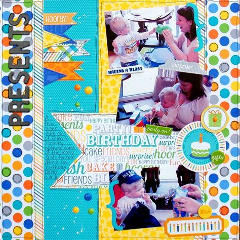 Layout: Presents | Birthday scrapbook pages, Birthday scrapbook ...