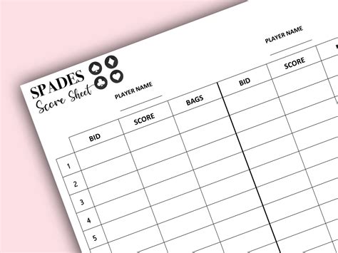 Spades Score Card Spades Scoresheet Spades Score Pads Printable File ...