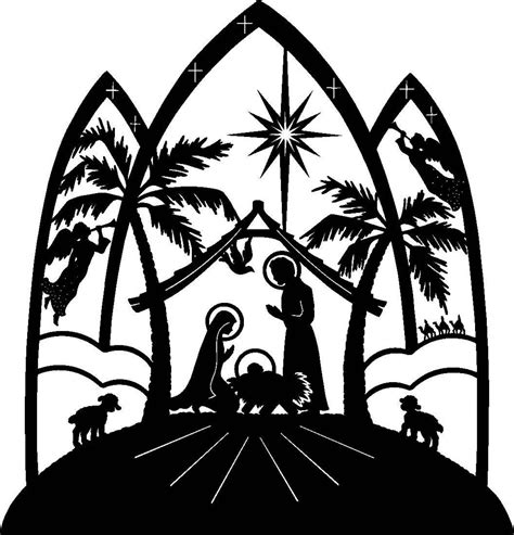 Nativity Scene Silhouette Border - I added a larger black border around ...