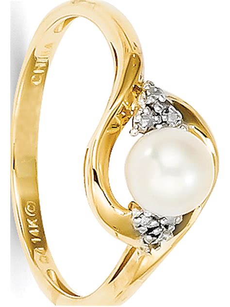 14k Yellow Gold Diamond & FW Cultured Pearl Ring - Walmart.com