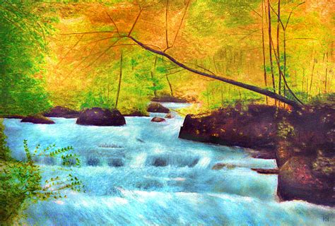 Autumn Waterfall Painting by Ronald Haber