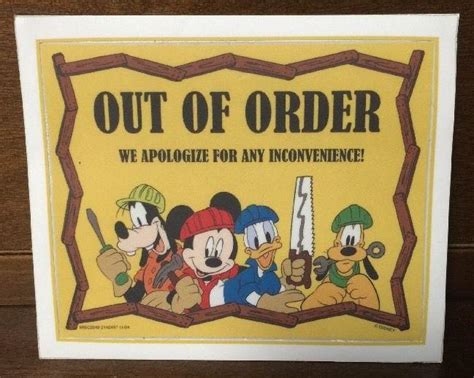 ORIGINAL DISNEY OUT OF ORDER- PROP DISPLAY CARD MICKEY GOOFY DONALD ...