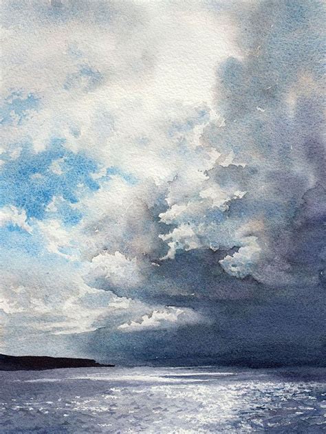 Dramatic watercolour Landscape sky art | Seascape paintings, Watercolor ...