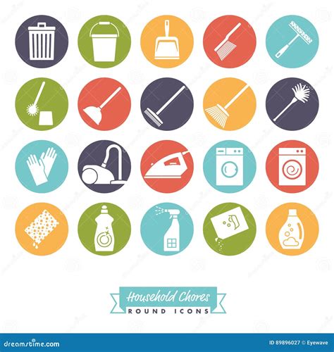 Household Chores Round Color Icon Set Stock Vector - Illustration of ...