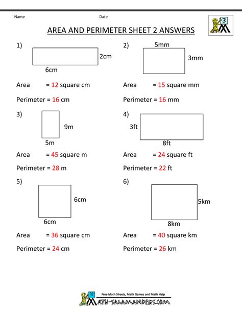 Math Area And Perimeter Worksheets