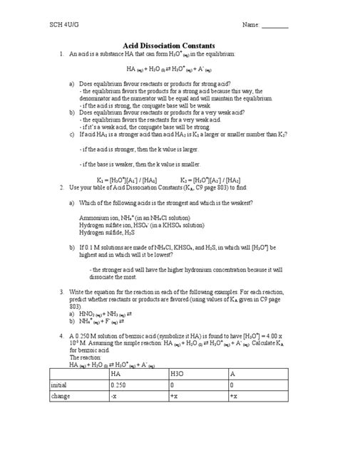 Acid Dissociation Constants | PDF