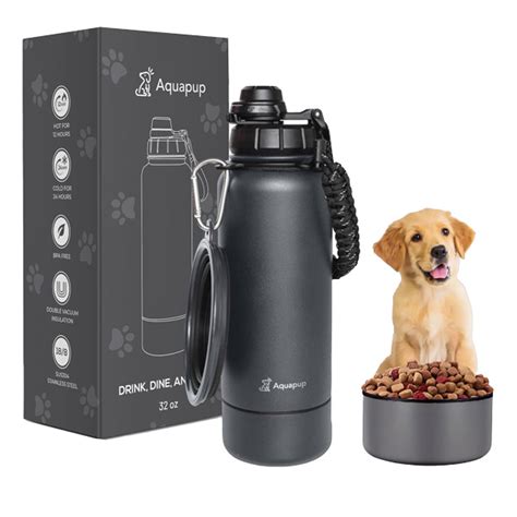 Aquapup Portable Dog Water Bottle & Bowl- Stainless Steel, Scratch ...