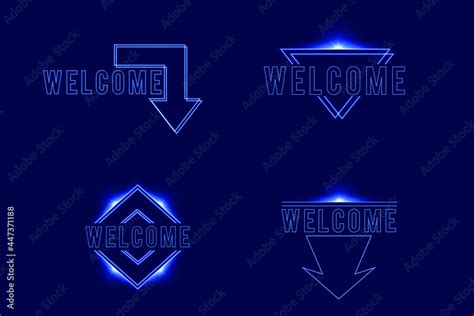 Welcome sign dark blue with light neon effect shiny glow eps vector ...