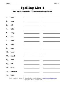 Spelling Worksheets| Free, Spelling Curriculum from K12reader